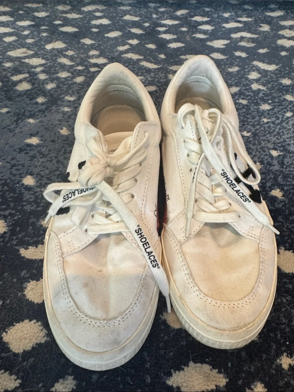 Off-White Virgil Abloh Women’s Cream Canvas Low-Top Sneakers with Black